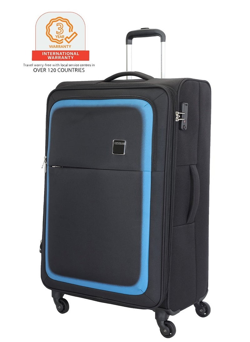 AMERICAN TOURISTER Seville Suitcase, Check-in Size 81 cm / 30 inch, 4 Wheels, Soft Top, Polyester, Black|TSA Lock|Front Storage Compartment|Inner Mesh Zippered Pocket - 3 Years International Warranty - Image 1